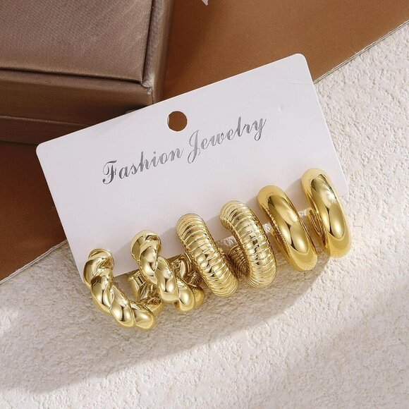 24 Pairs Gold Hoop Earrings Set for Women Hypoallergenic Chunky Chain Tw… - Picture 6 of 7